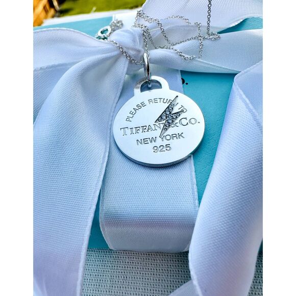 Tiffany & Co LARGE Diamond Lightening Bolt Round Necklace in Silver - Picture 1 of 5
